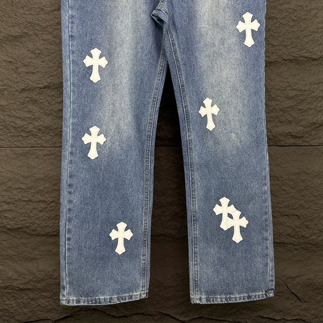 Chrome Hearts 克罗心2024新款十字架白色贴皮水洗牛仔裤