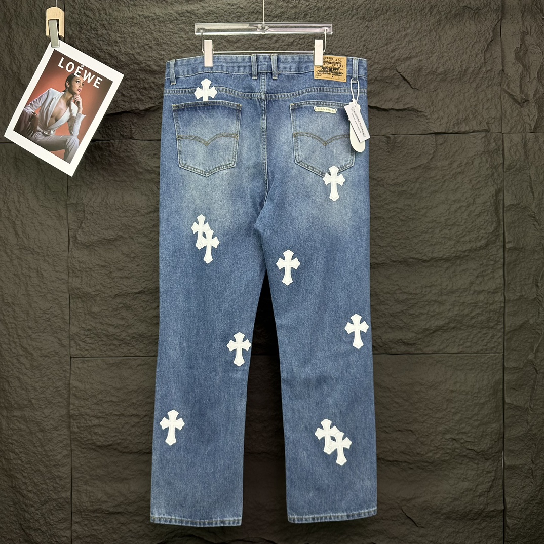 Chrome Hearts 克罗心2024新款十字架白色贴皮水洗牛仔裤