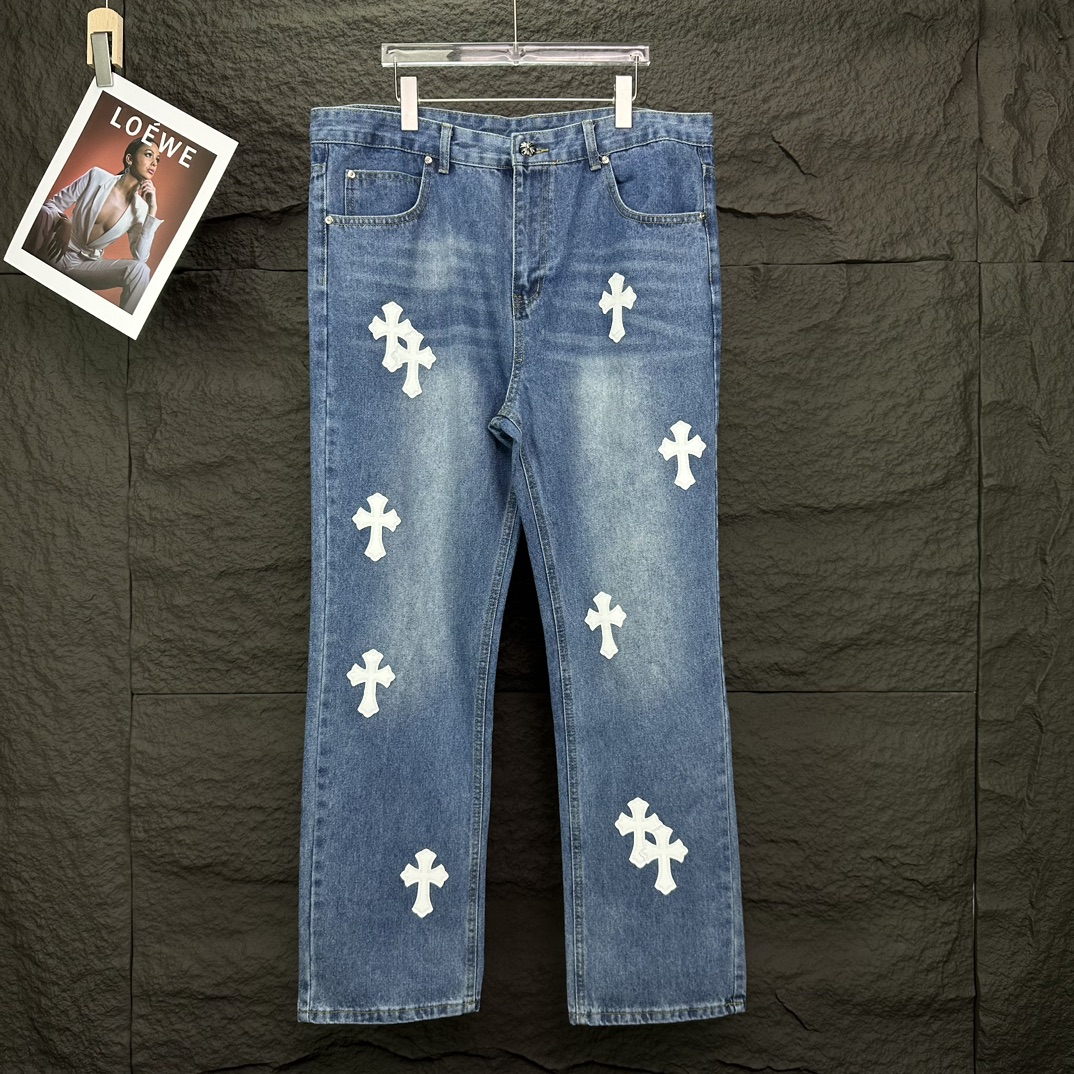 Chrome Hearts 克罗心2024新款十字架白色贴皮水洗牛仔裤