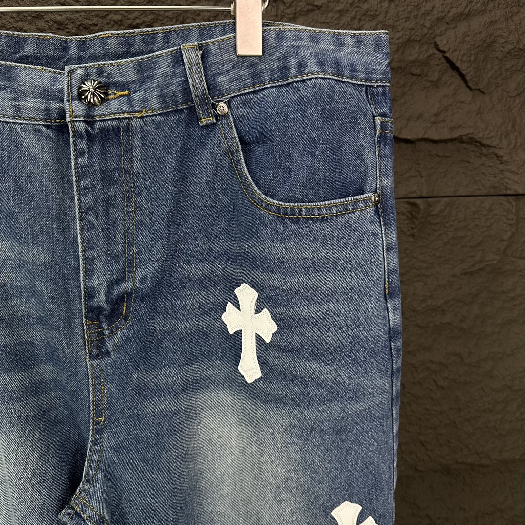 Chrome Hearts 克罗心2024新款十字架白色贴皮水洗牛仔裤