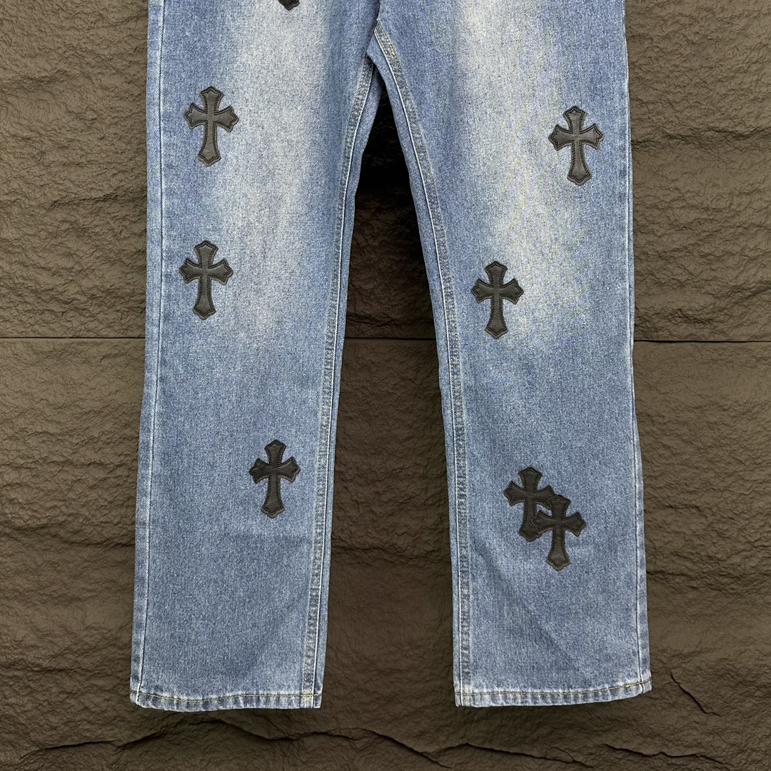 Chrome Hearts 克罗心2024新款十字架黑色贴皮水洗牛仔裤