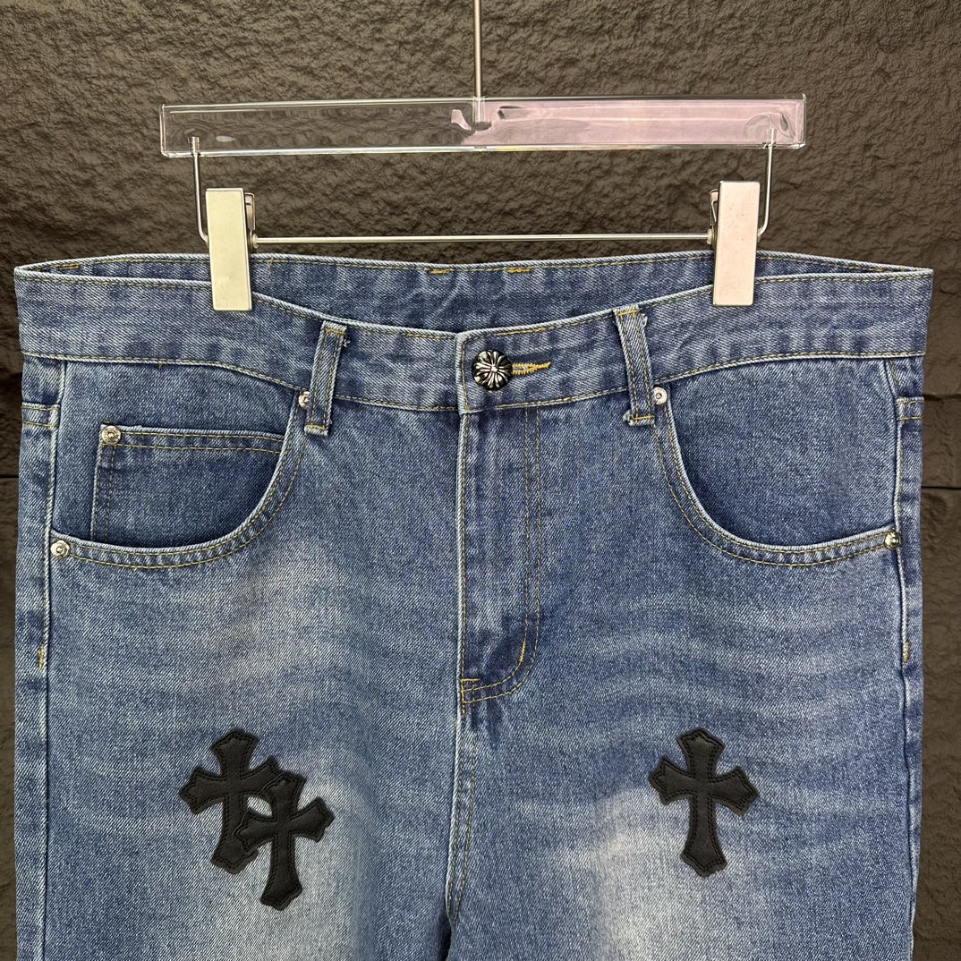 Chrome Hearts 克罗心2024新款十字架黑色贴皮水洗牛仔裤