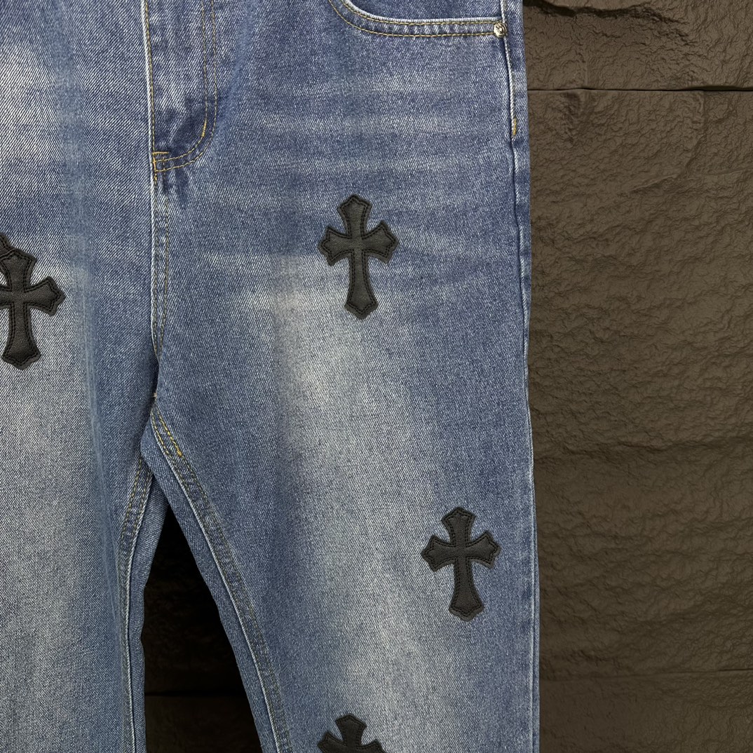 Chrome Hearts 克罗心2024新款十字架黑色贴皮水洗牛仔裤