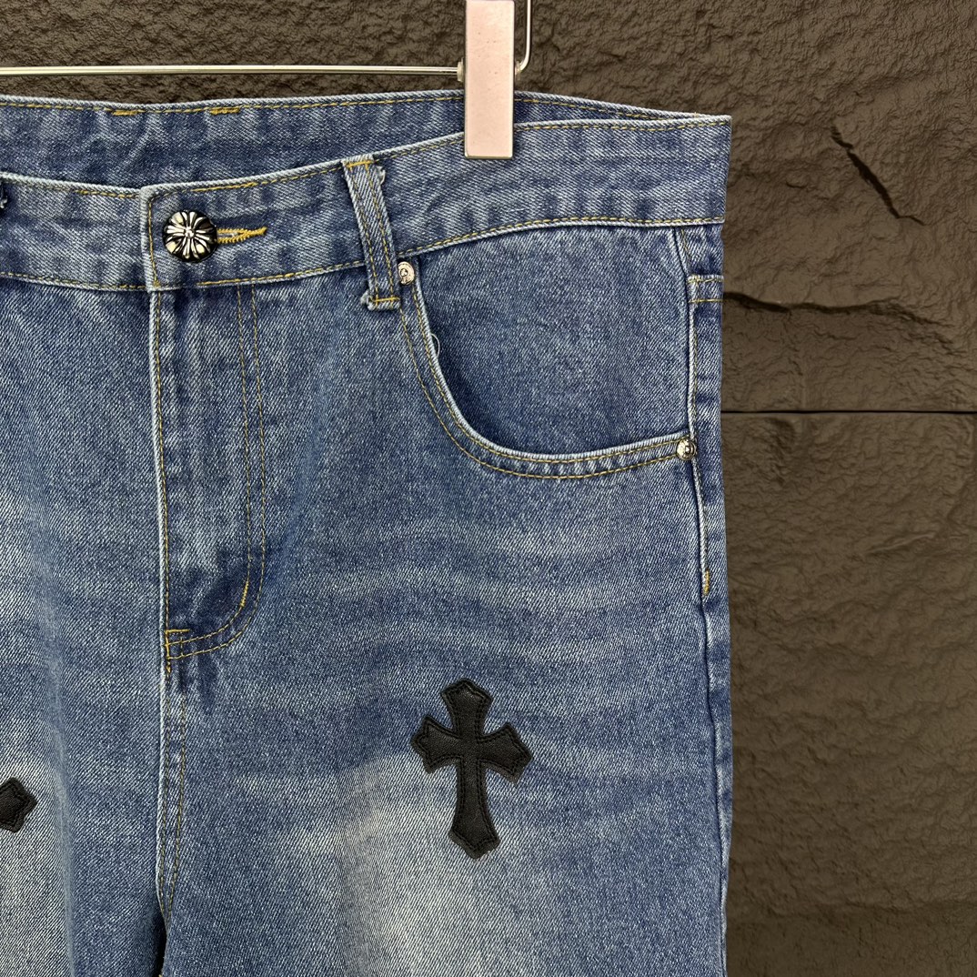 Chrome Hearts 克罗心2024新款十字架黑色贴皮水洗牛仔裤