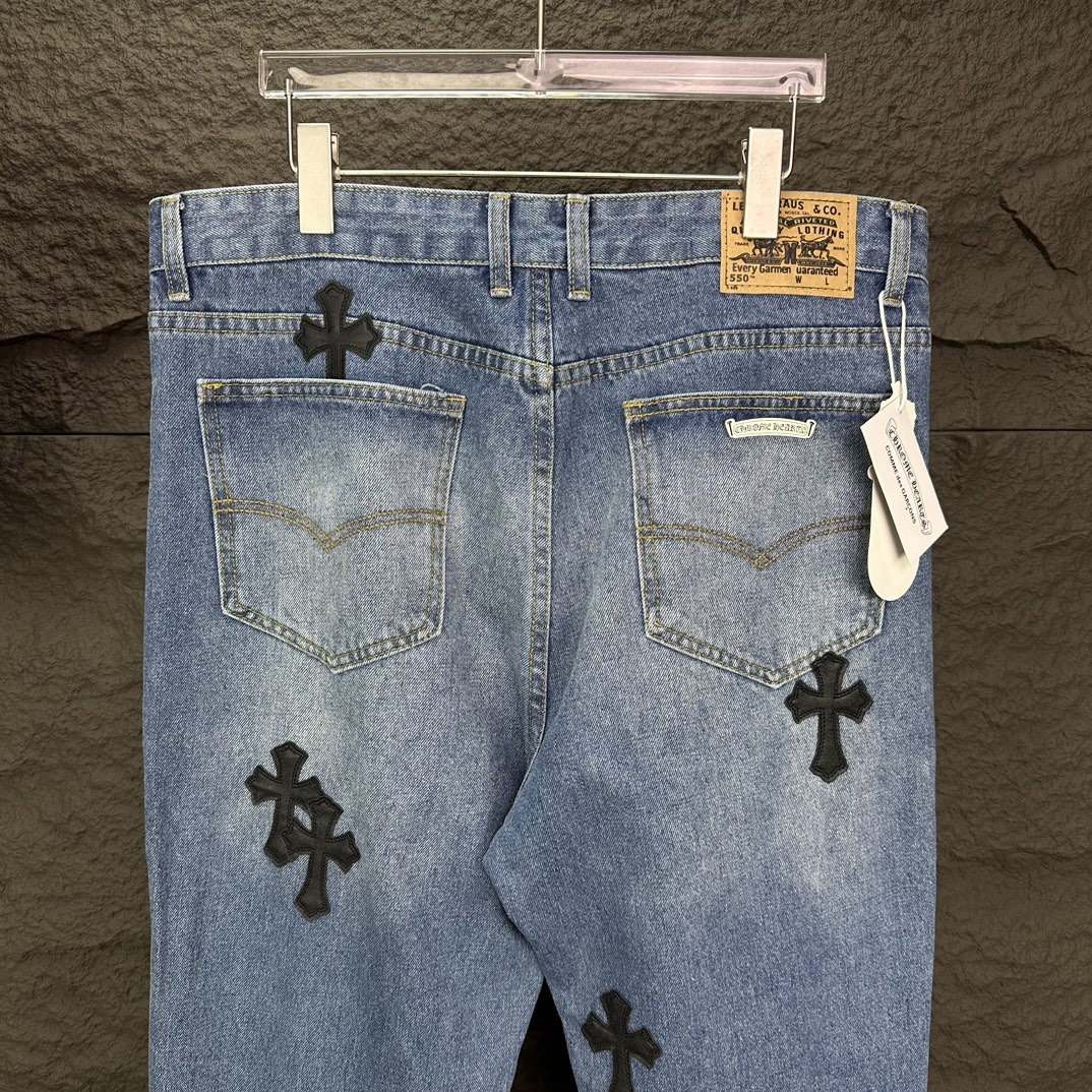 Chrome Hearts 克罗心2024新款十字架黑色贴皮水洗牛仔裤