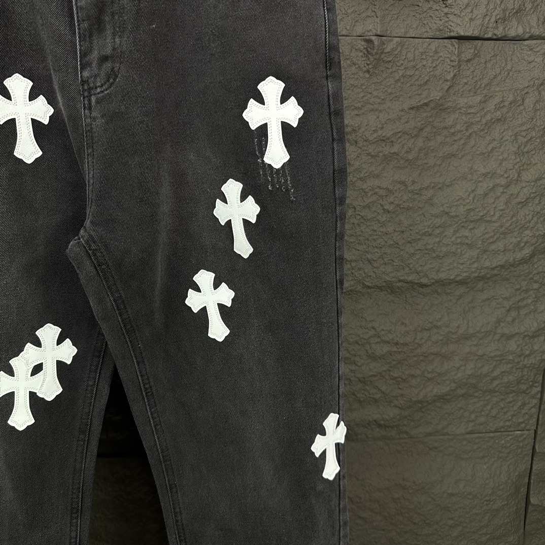 Chrome Hearts 克罗心2024新款十字架白色贴皮水洗牛仔裤