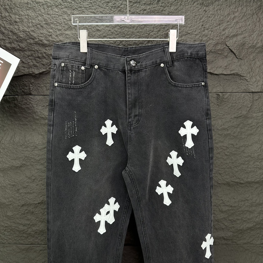 Chrome Hearts 克罗心2024新款十字架白色贴皮水洗牛仔裤