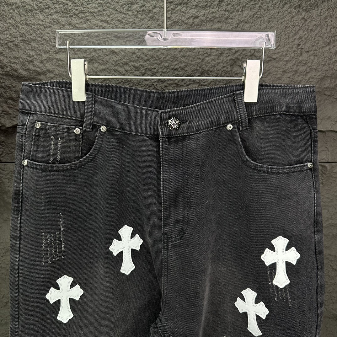 Chrome Hearts 克罗心2024新款十字架白色贴皮水洗牛仔裤