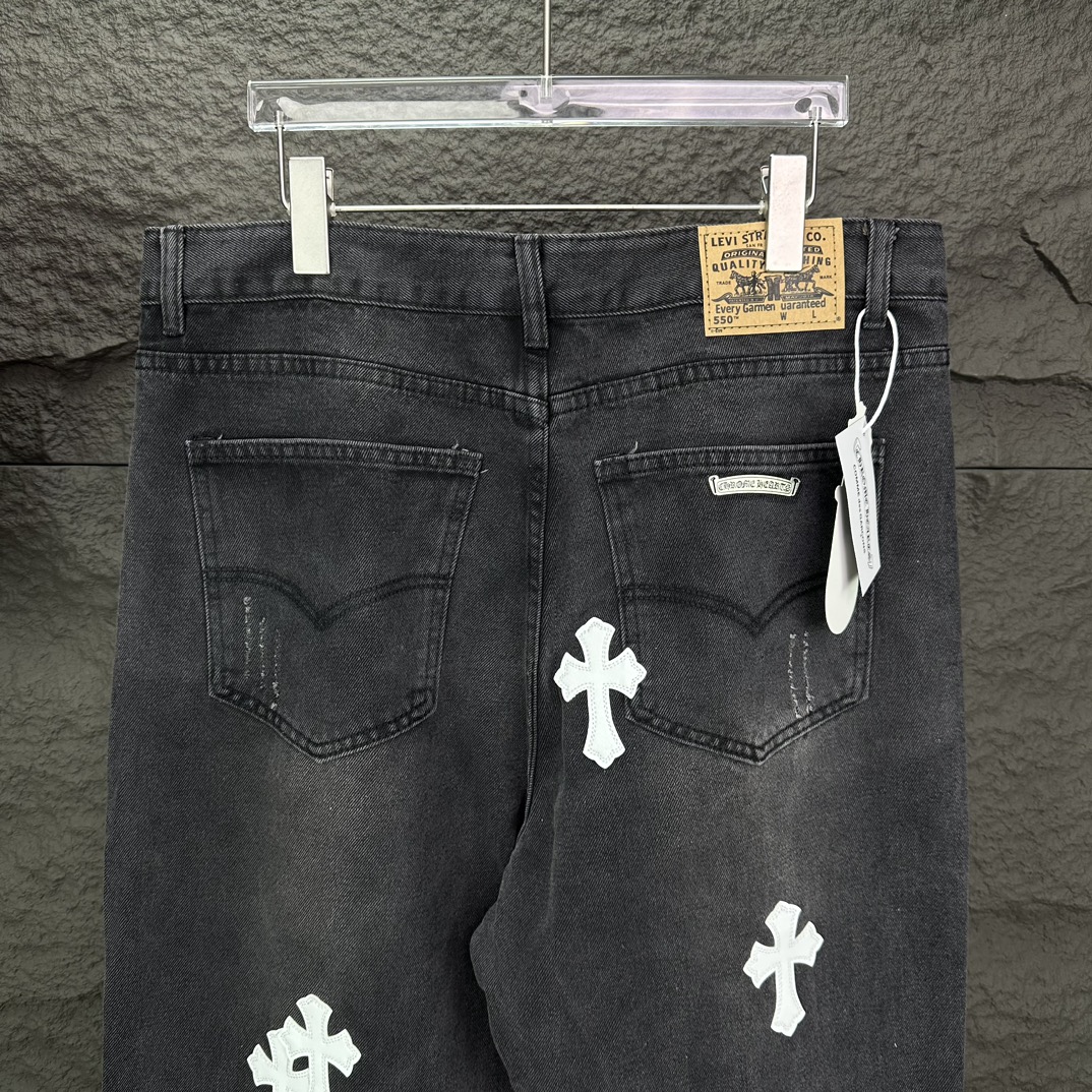 Chrome Hearts 克罗心2024新款十字架白色贴皮水洗牛仔裤