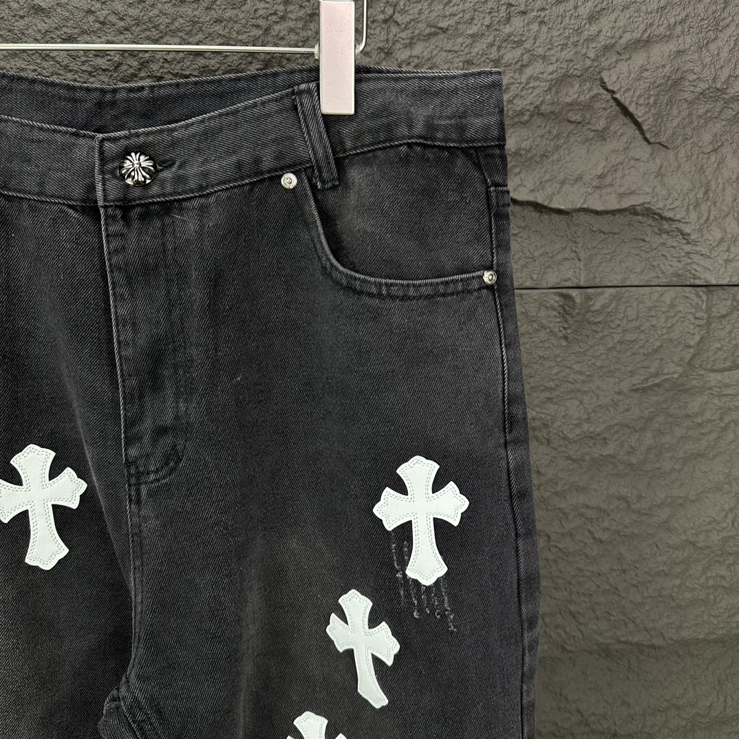 Chrome Hearts 克罗心2024新款十字架白色贴皮水洗牛仔裤