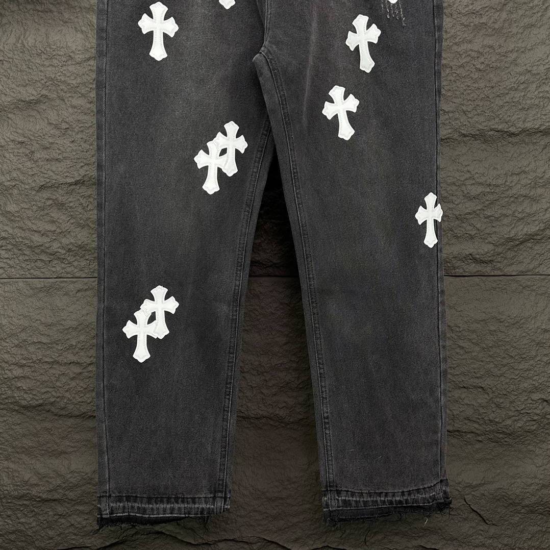 Chrome Hearts 克罗心2024新款十字架白色贴皮水洗牛仔裤