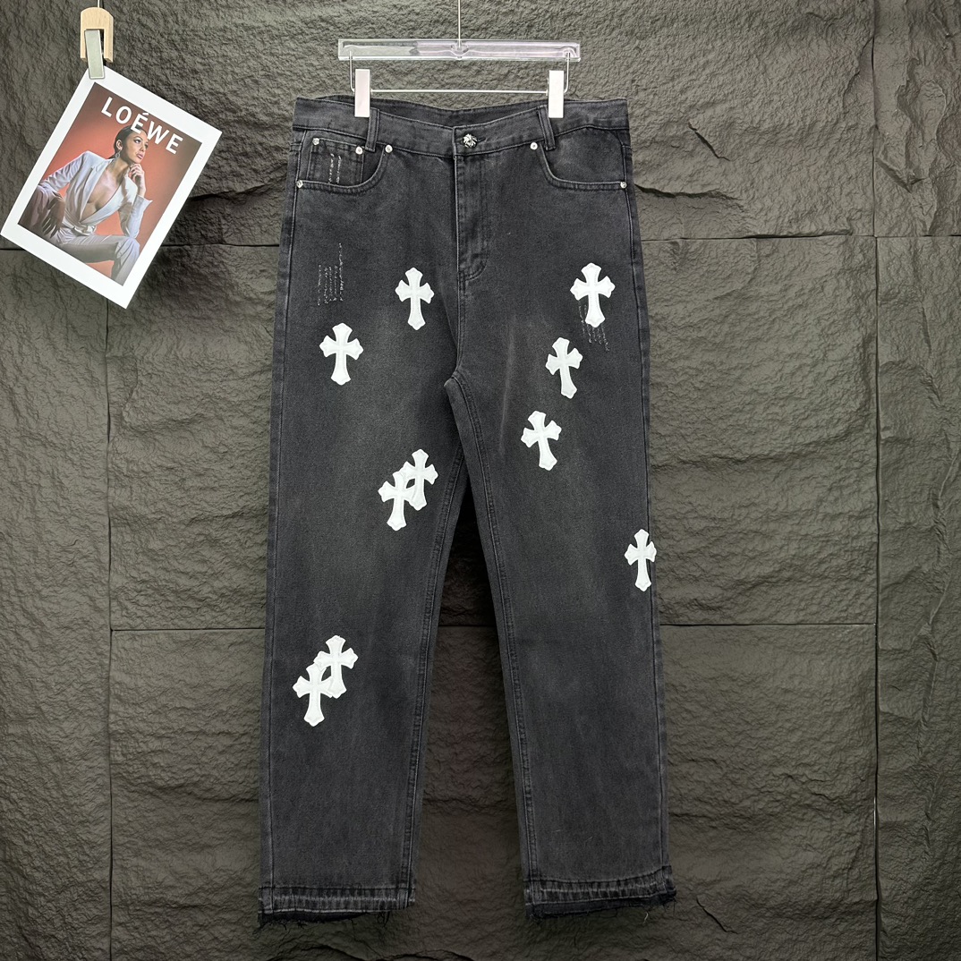 Chrome Hearts 克罗心2024新款十字架白色贴皮水洗牛仔裤