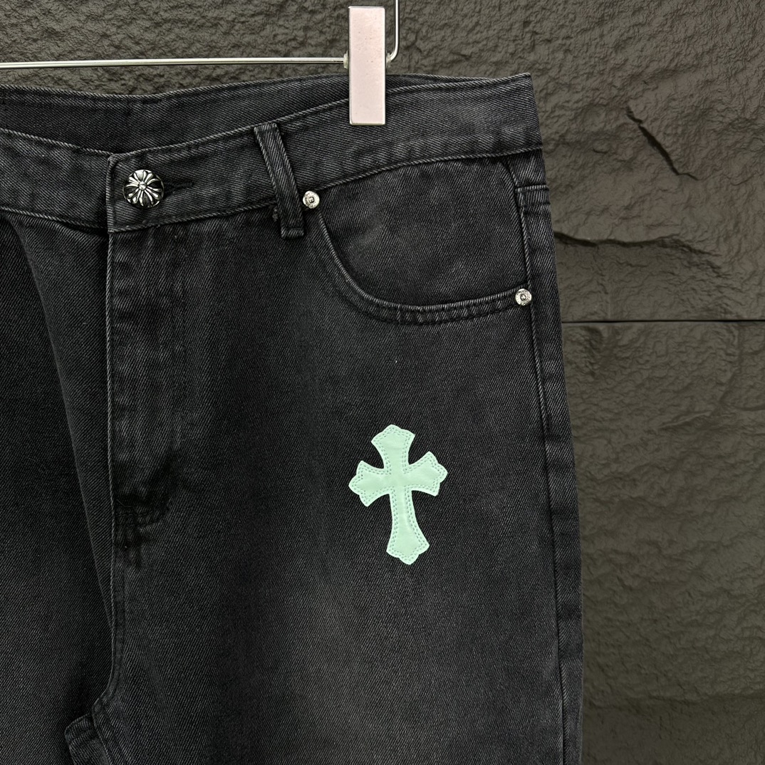 Chrome Hearts 克罗心2024新款十字架蓝粉贴皮水洗牛仔裤