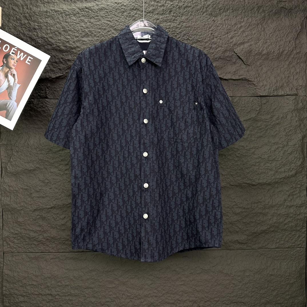 Nueva camisa de manga corta para parejas con estampado de logo en jacquard en toda la prenda de Dior 2024 🔥Versión alt…