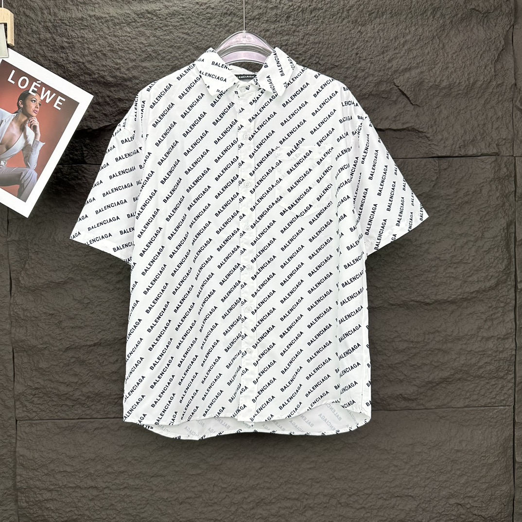 High-end Paris Family 2024 Short Sleeve Shirt with Full Letter Print - 图片 1