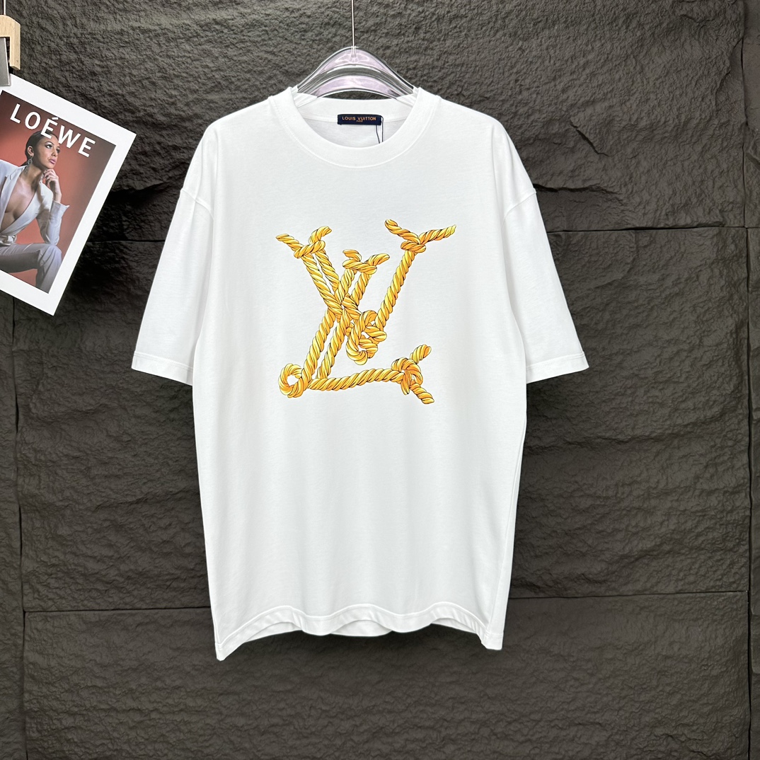 Louis Vuitton Ropa Camiseta Diseñador de réplica práctico y versátil
 Negro Blanco Impresión Universal para hombres mujeres Algodón Fashion Manga corta