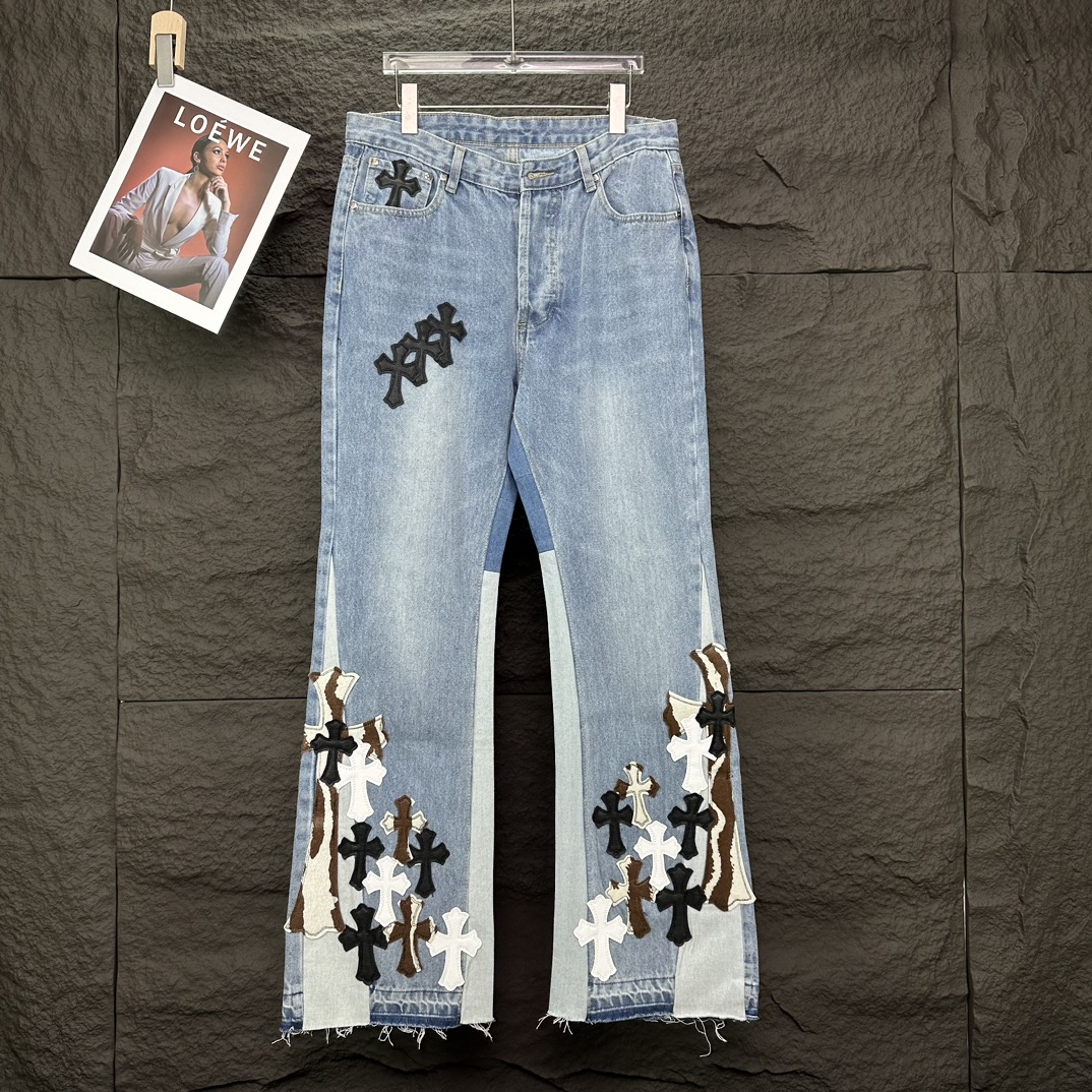 Chrome Hearts 克罗心2025新款重工十字架贴皮 水洗牛仔裤