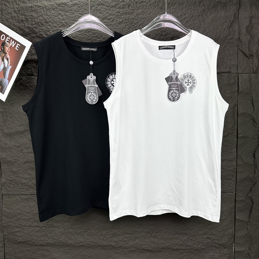 Chrome Hearts Kleding Tank Tops&Camis Zwart Wit Afdrukken Unisex Katoen Fashion