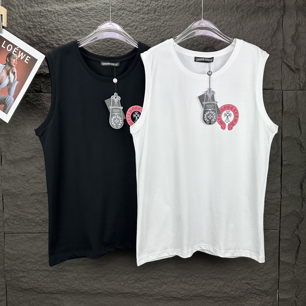 Chrome Hearts Kleding Tank Tops&Camis Zwart Wit Afdrukken Unisex Katoen Fashion