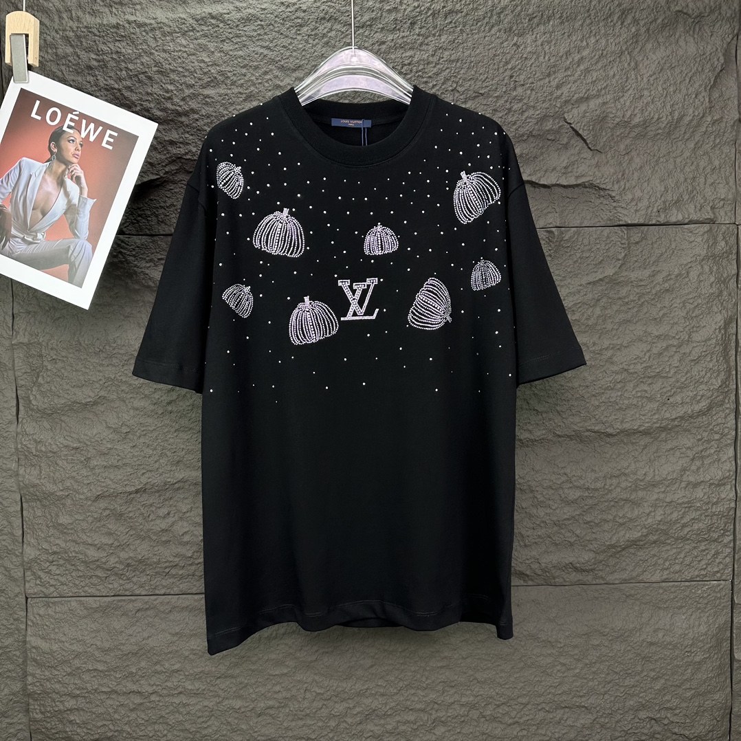 Louis Vuitton Ropa Camiseta Negro Blanco Impresión Universal para hombres y mujeres Fashion Manga corta