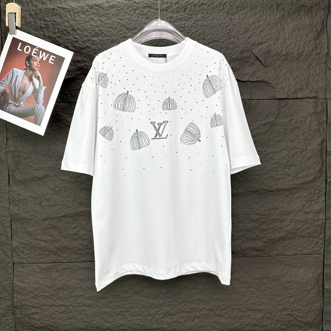 Louis Vuitton Ropa Camiseta Negro Blanco Impresión Universal para hombres y mujeres Fashion Manga corta