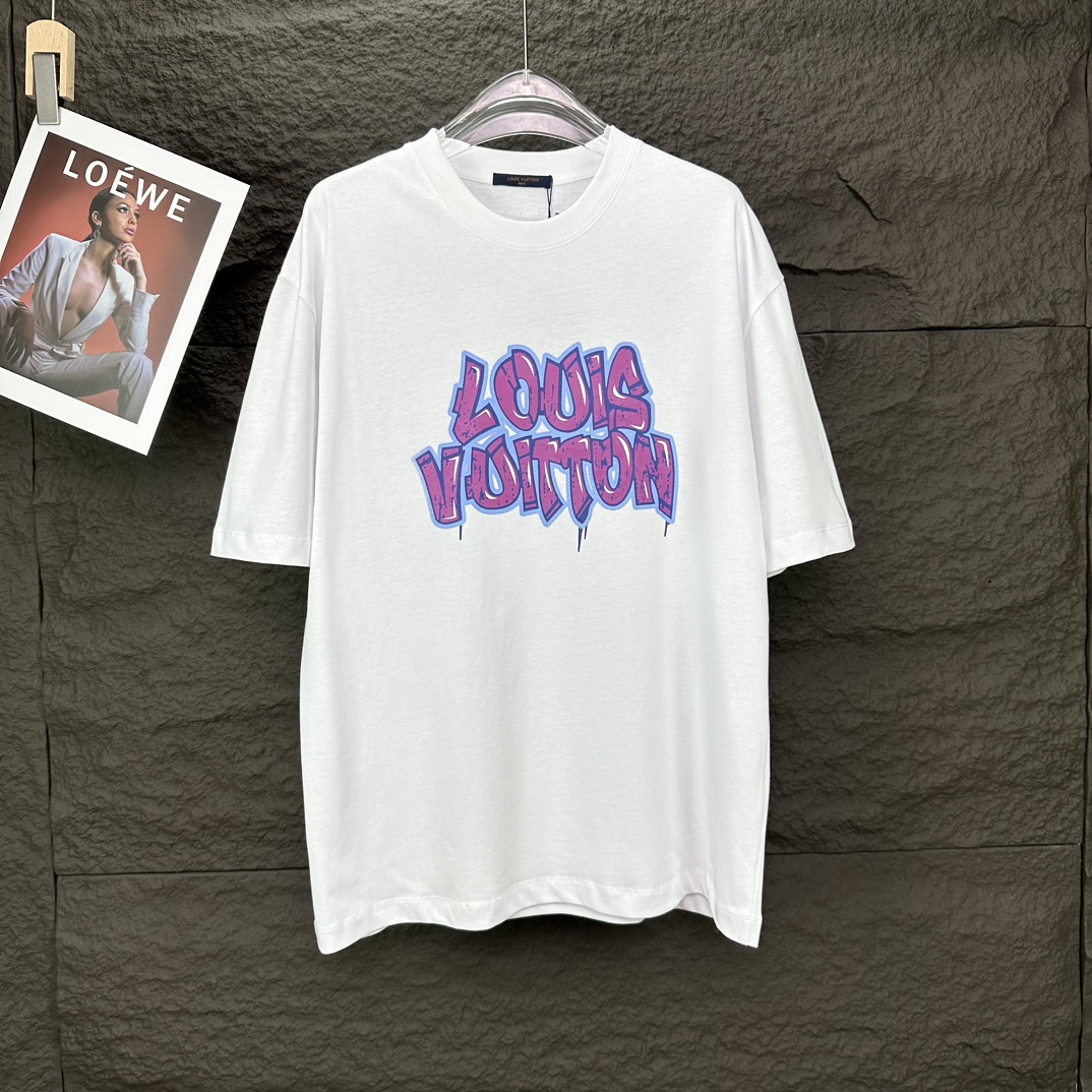 Louis Vuitton Ropa Camiseta Negro Blanco Impresión Universal para hombres y mujeres Fashion Manga corta