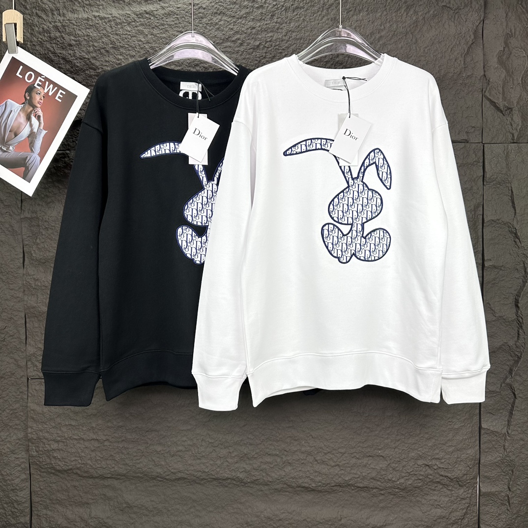 DIORdio 2024 Embroidered Rabbit Map Twilight Collar Coat: High-End Fashion for Men and Women - 图片 9