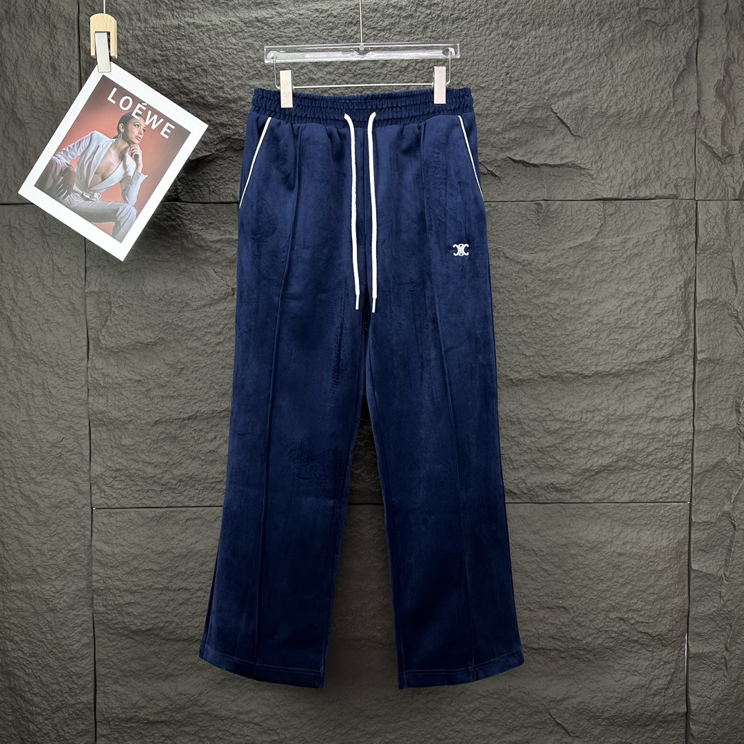 Pantalones largos rectos unisex de terciopelo dorado con bordado de logo de Celine 2024 nuevos 🔥versión alta🔥versión …