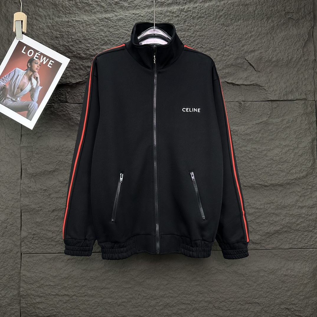 Chaqueta con cremallera unisex con bordado de letras y cinta de Celine 2024 nuevos 🔥versión alta🔥versión alta🔥 Tejid…