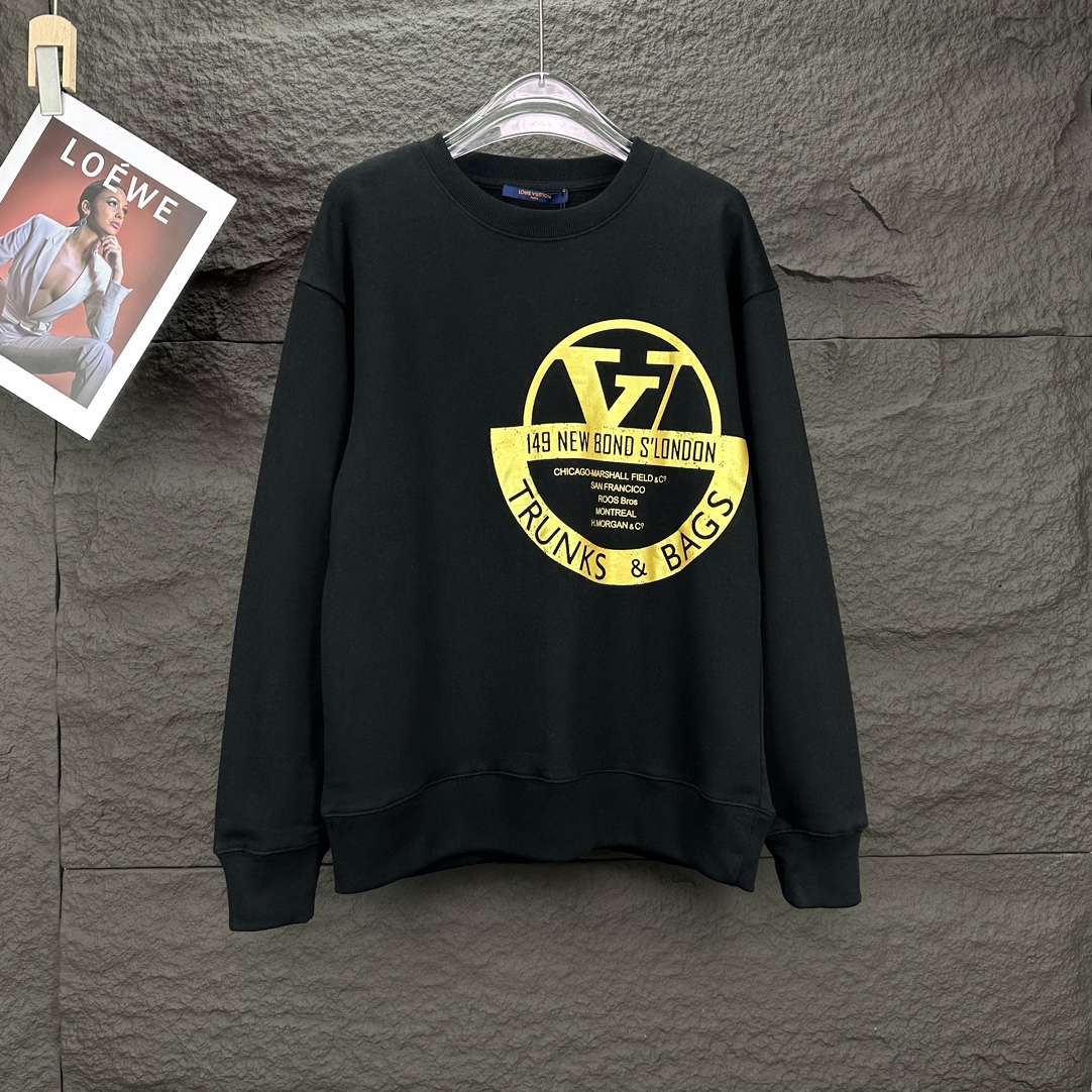 Louis Vuitton Clothing Sweatshirts Black Gold White Printing Unisex Fashion