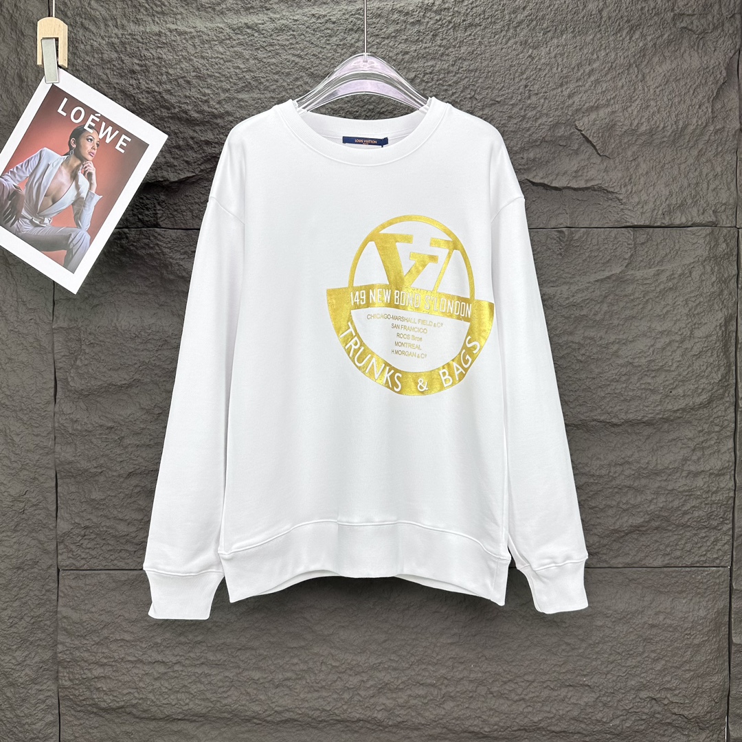 Louis Vuitton Clothing Sweatshirts Black Gold White Printing Unisex Fashion