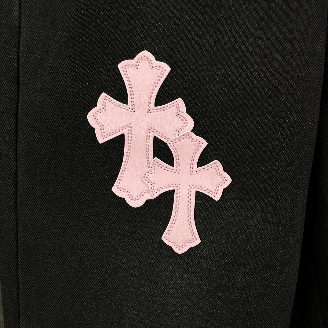 Chrome Hearts 克罗心2024新款粉色十字架贴皮水洗牛仔裤
