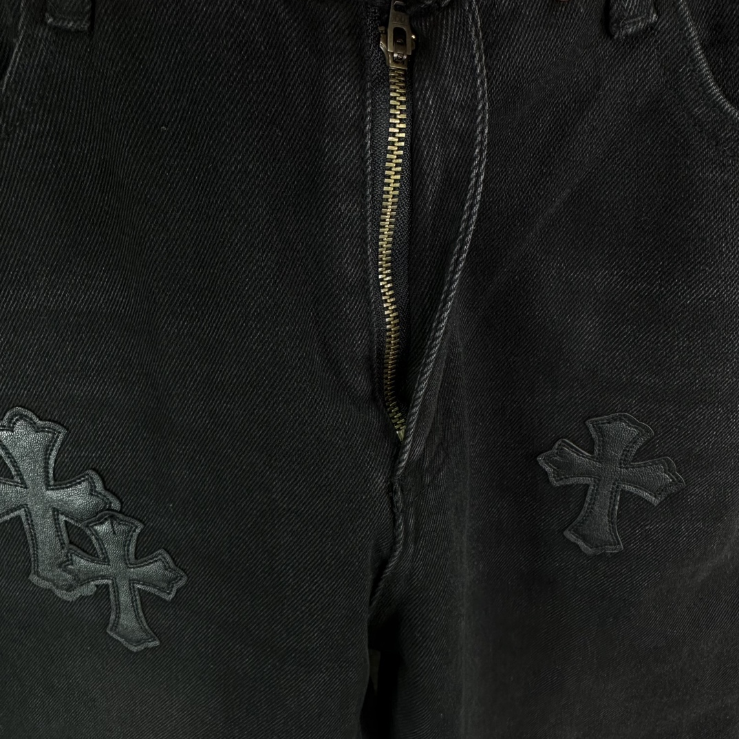 Chrome Hearts 克罗心2024新款黑色十字架贴皮水洗牛仔裤