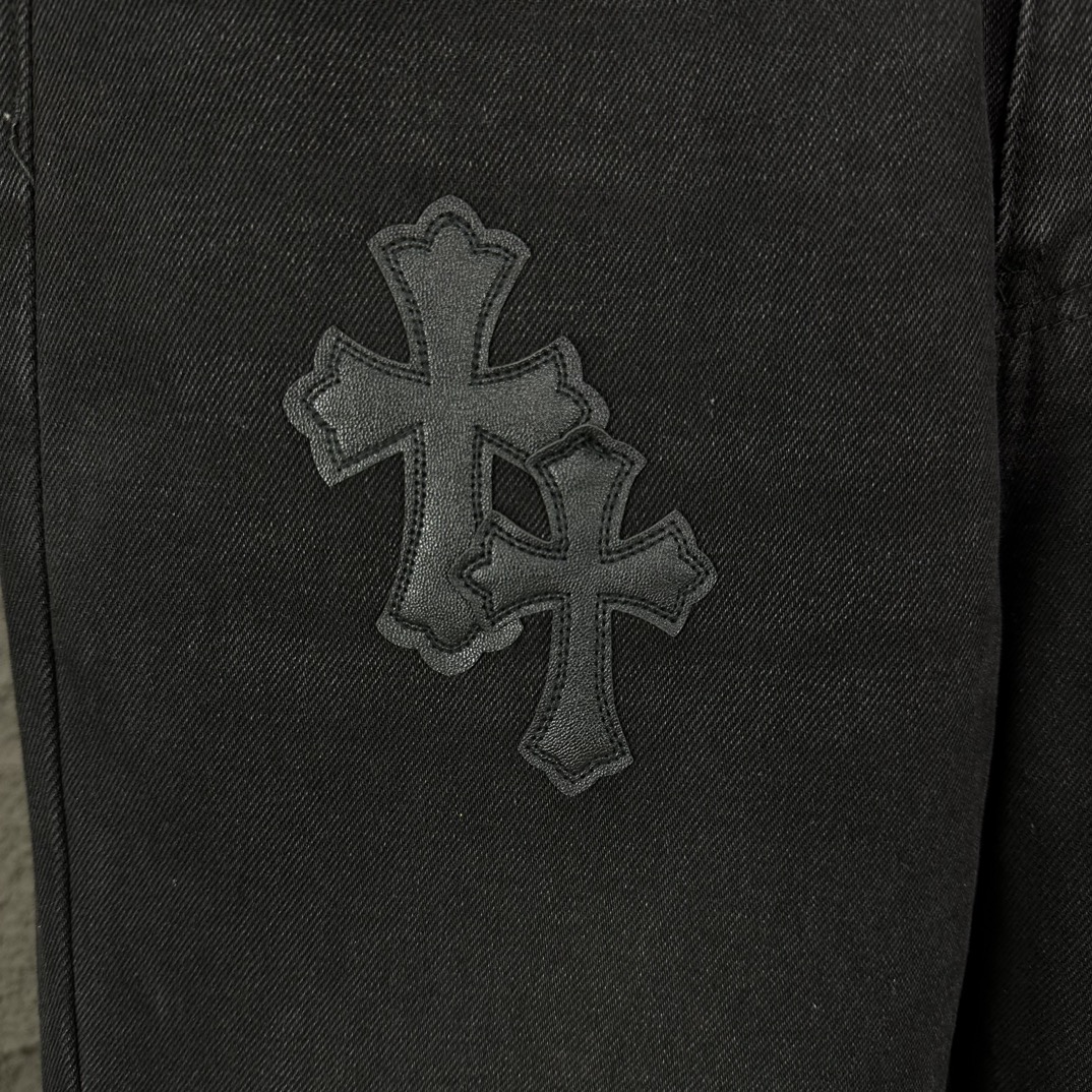 Chrome Hearts 克罗心2024新款黑色十字架贴皮水洗牛仔裤