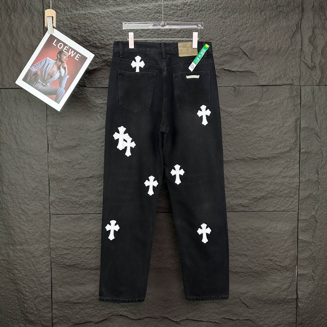 Chrome Hearts 克罗心2024新款白色十字架贴皮水洗牛仔裤