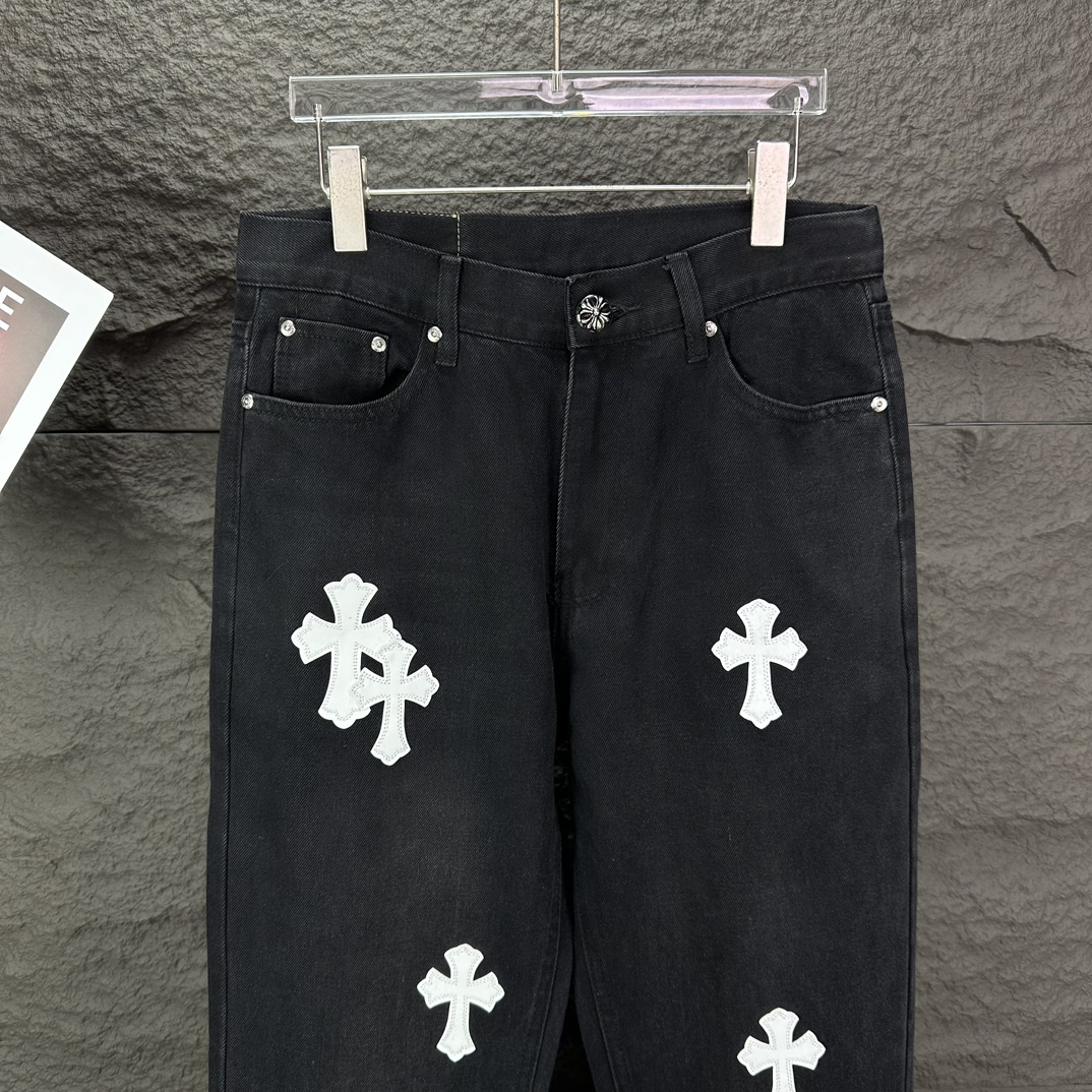 Chrome Hearts 克罗心2024新款白色十字架贴皮水洗牛仔裤