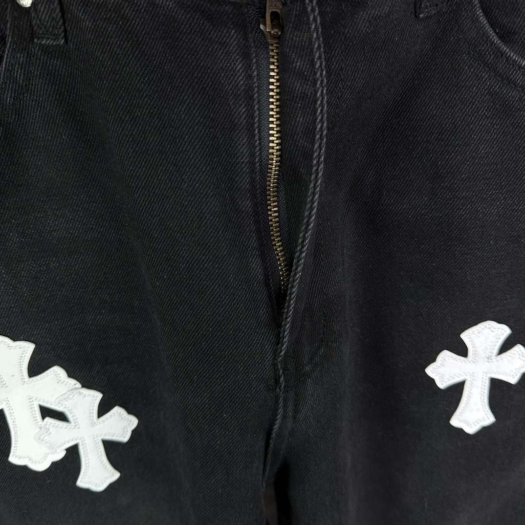 Chrome Hearts 克罗心2024新款白色十字架贴皮水洗牛仔裤