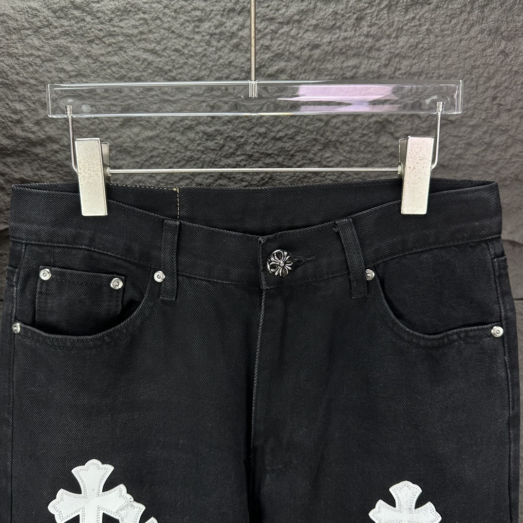 Chrome Hearts 克罗心2024新款白色十字架贴皮水洗牛仔裤
