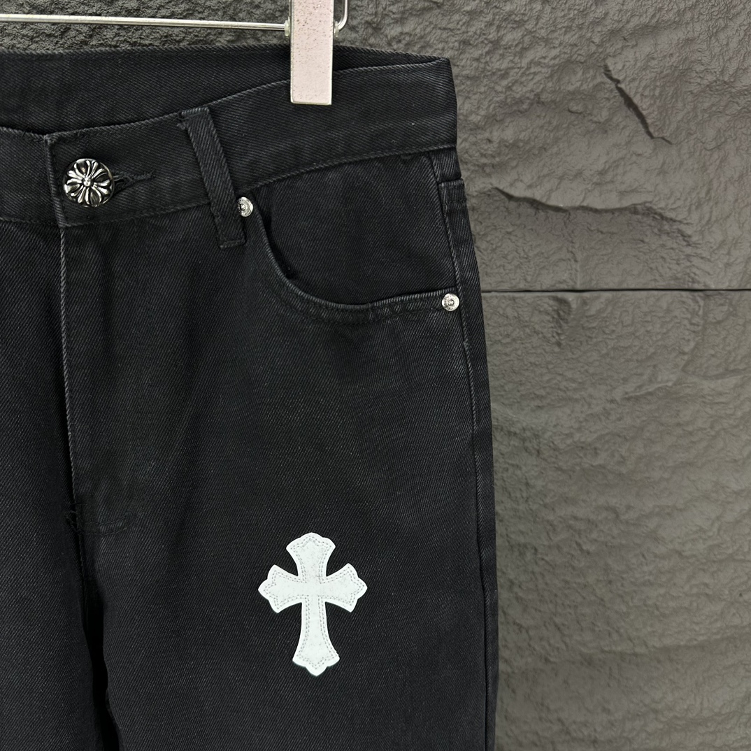 Chrome Hearts 克罗心2024新款白色十字架贴皮水洗牛仔裤