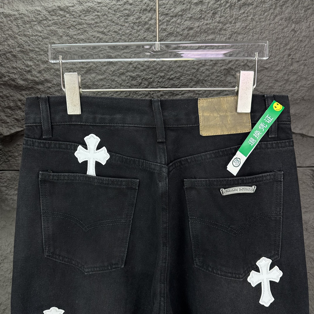 Chrome Hearts 克罗心2024新款白色十字架贴皮水洗牛仔裤
