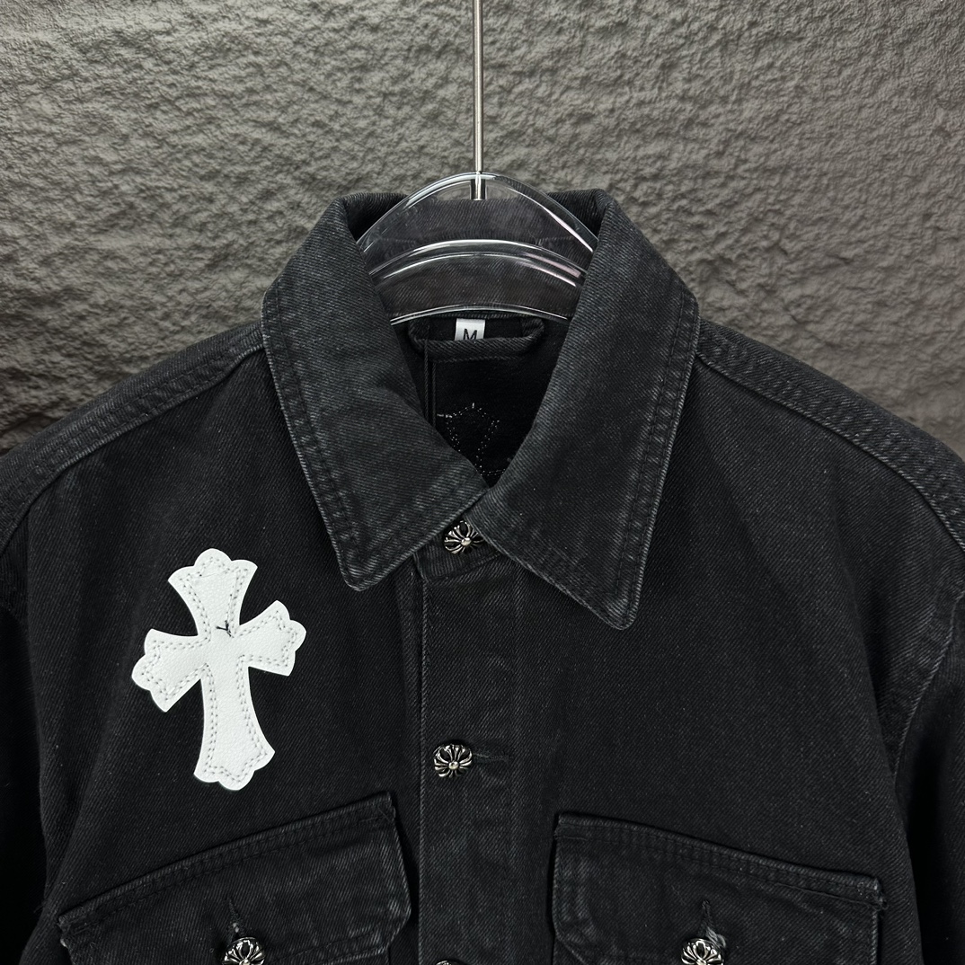 Chrome Hearts 克罗心2024新款白色十字架贴皮 水洗牛仔外套