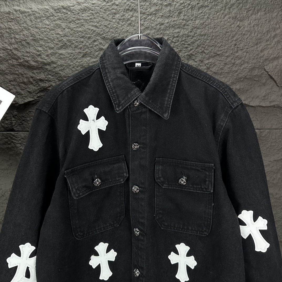 Chrome Hearts 克罗心2024新款白色十字架贴皮 水洗牛仔外套