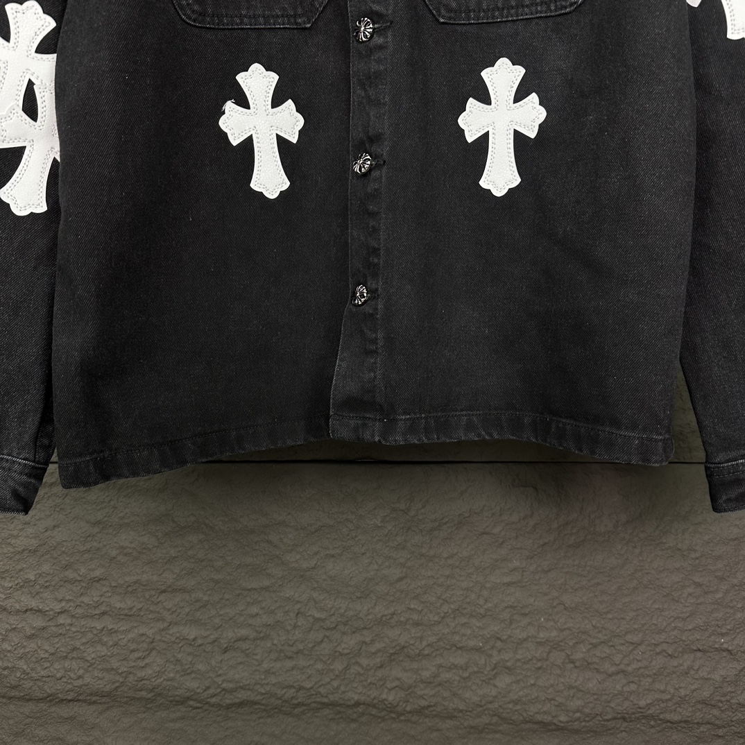 Chrome Hearts 克罗心2024新款白色十字架贴皮 水洗牛仔外套