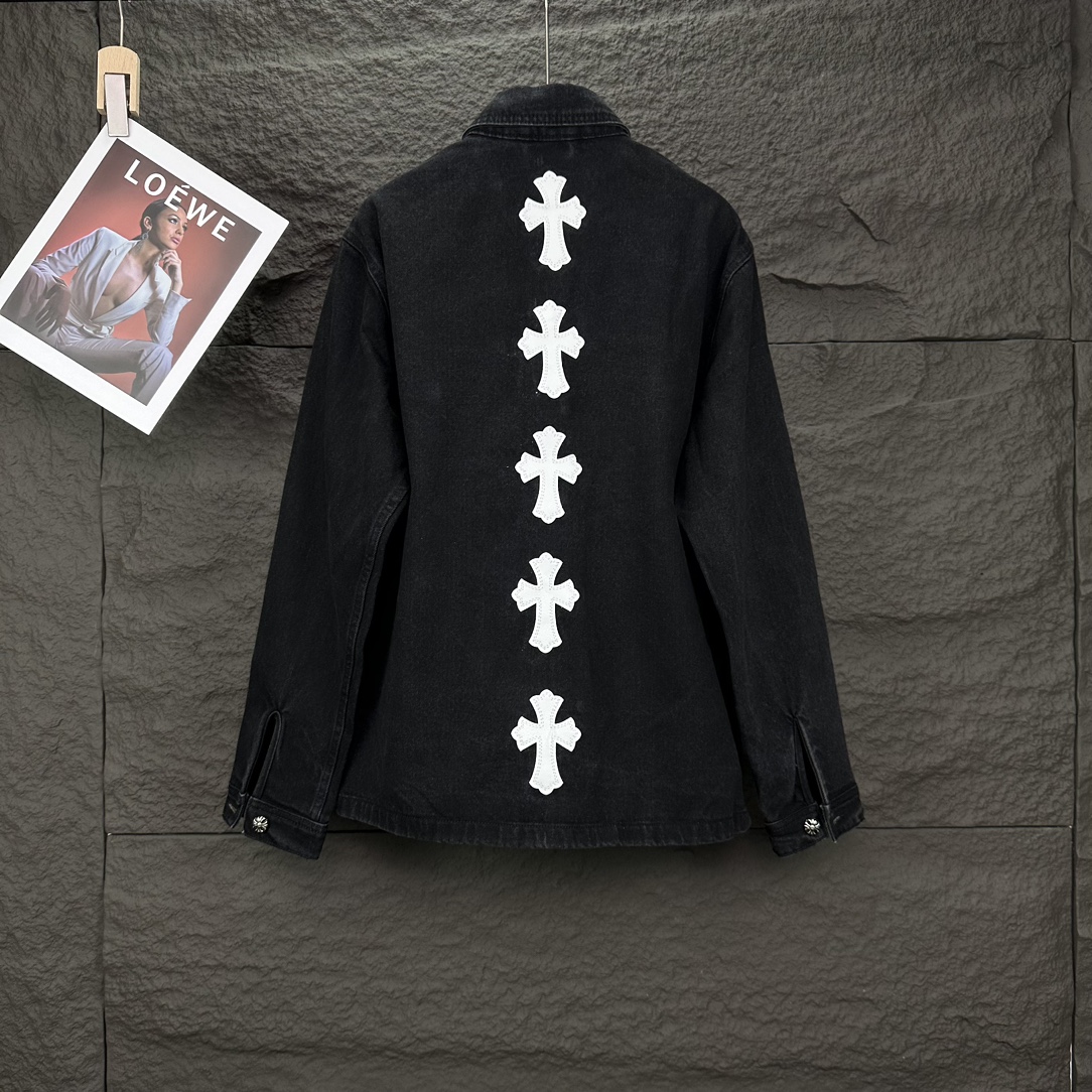 Chrome Hearts 克罗心2024新款白色十字架贴皮 水洗牛仔外套