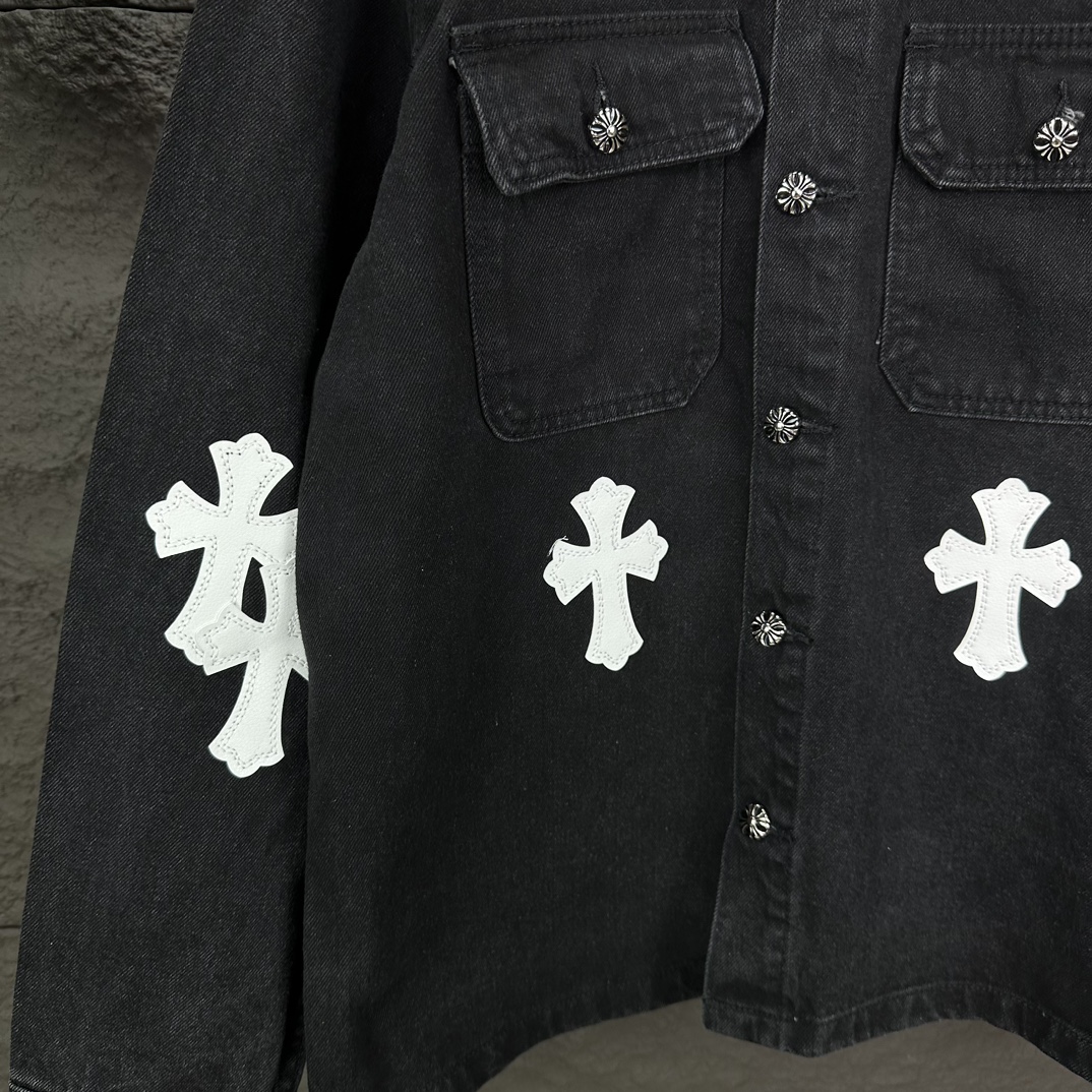 Chrome Hearts 克罗心2024新款白色十字架贴皮 水洗牛仔外套