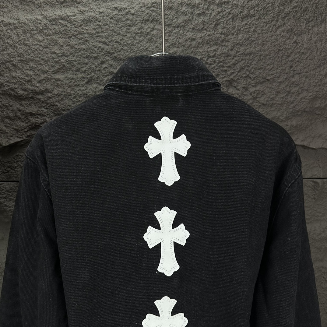 Chrome Hearts 克罗心2024新款白色十字架贴皮 水洗牛仔外套
