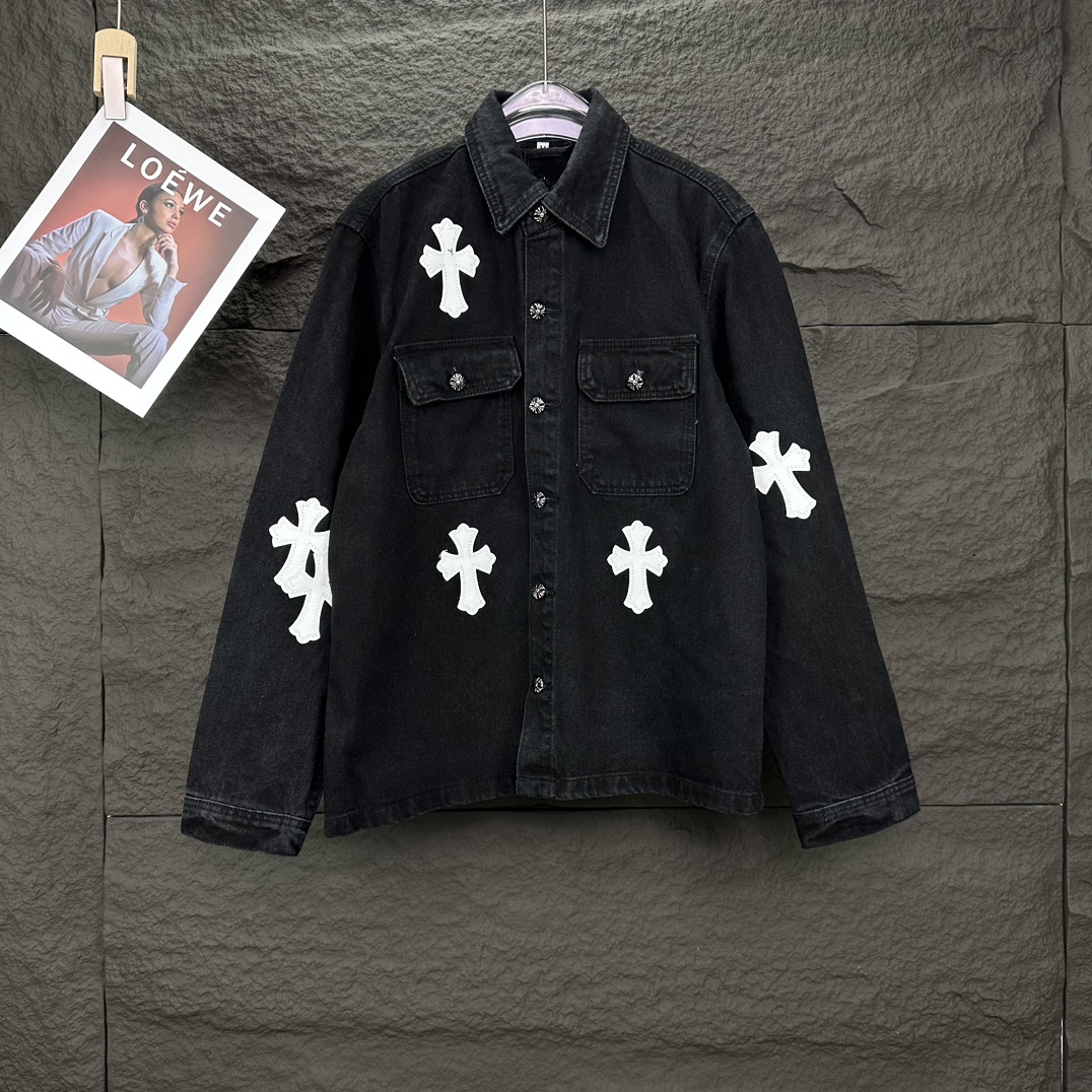 Chrome Hearts 克罗心2024新款白色十字架贴皮 水洗牛仔外套