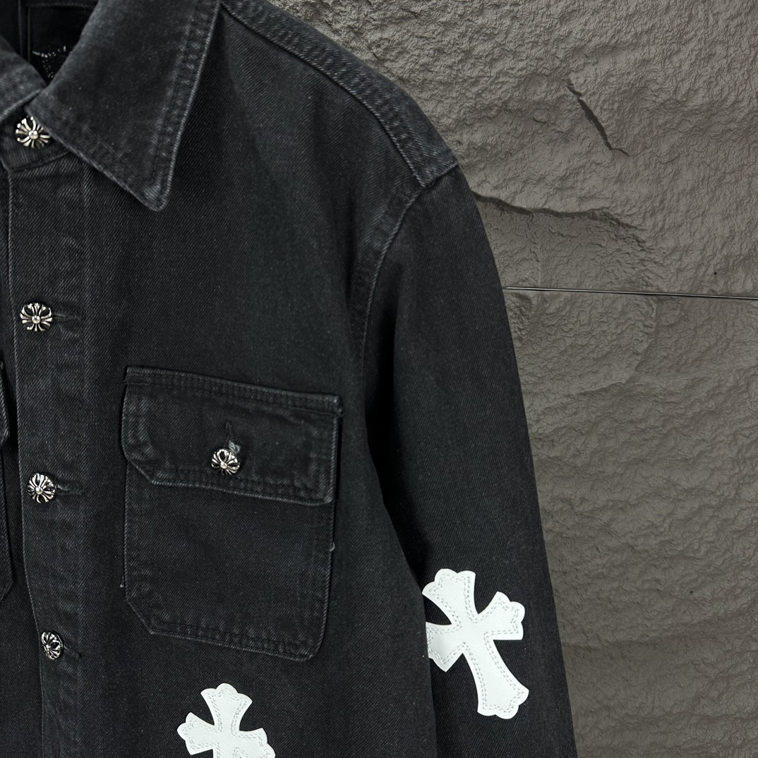 Chrome Hearts 克罗心2024新款白色十字架贴皮 水洗牛仔外套