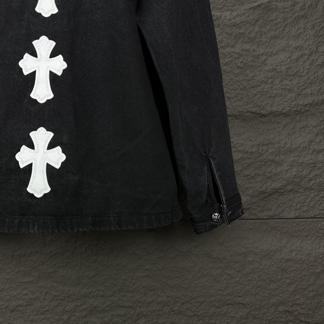 Chrome Hearts 克罗心2024新款白色十字架贴皮 水洗牛仔外套
