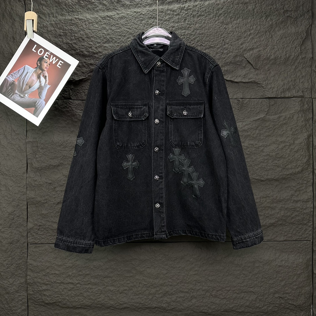 Chrome Hearts 克罗心2024新款黑色十字架贴皮 水洗牛仔外套